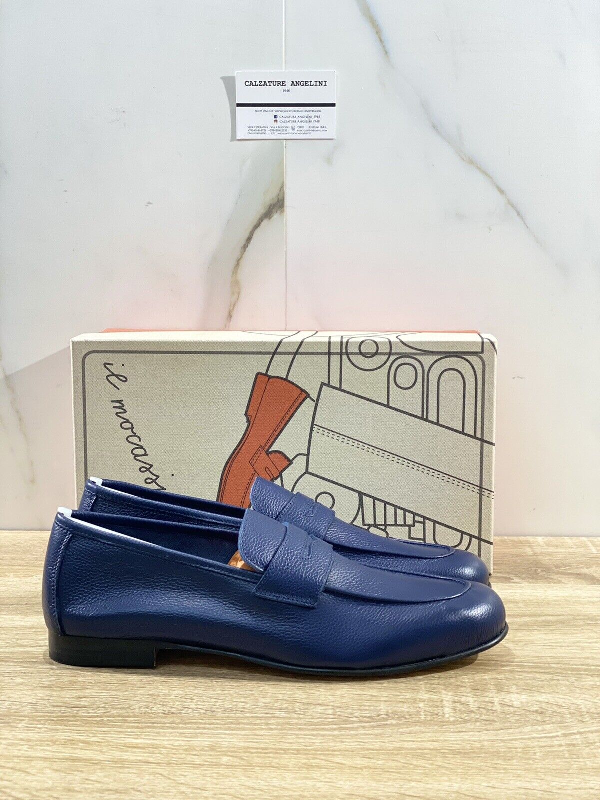 Il Mocassino Scarpa Uomo Tasca In Pelle Blu   Luxury Men Shoes 45