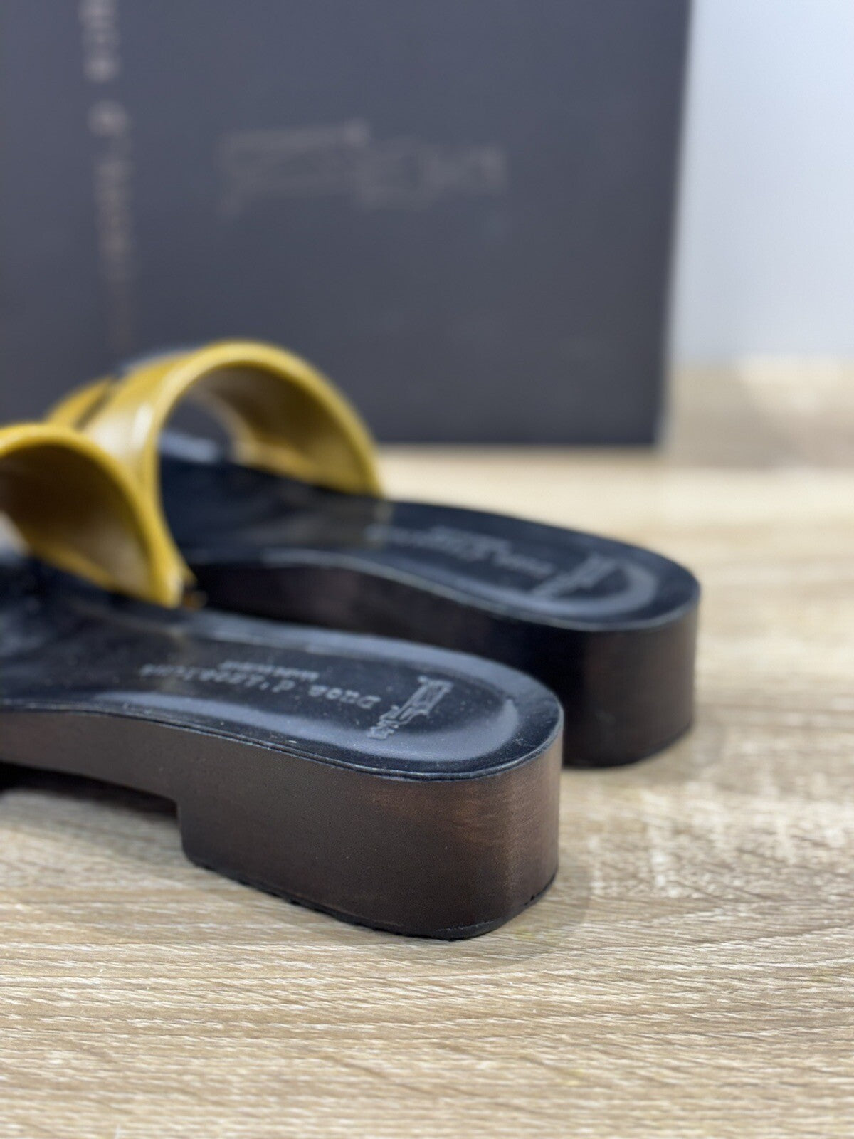 Duca D’ascalona Zoccolo Nicole  Donna Fatto A Mano Vero Legno Pelle Senape   41