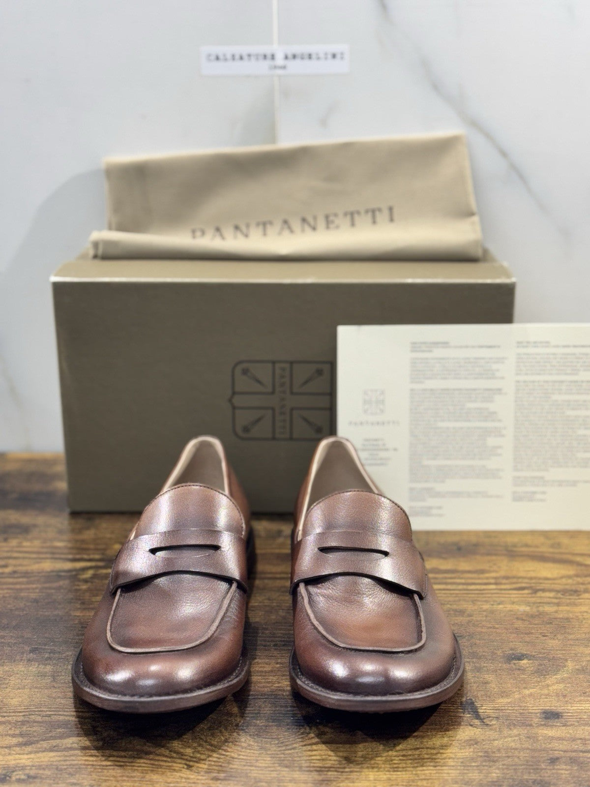 Pantanetti Mocassino Pelle Mandorla Fondo Cuoio Handmade In Italy Uomo 44