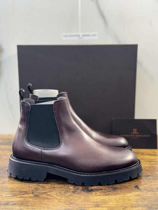 Rossano Bisconti Chelsea Boot Uomo  Pelle Burgundy   Fully Made In Italy 42.5