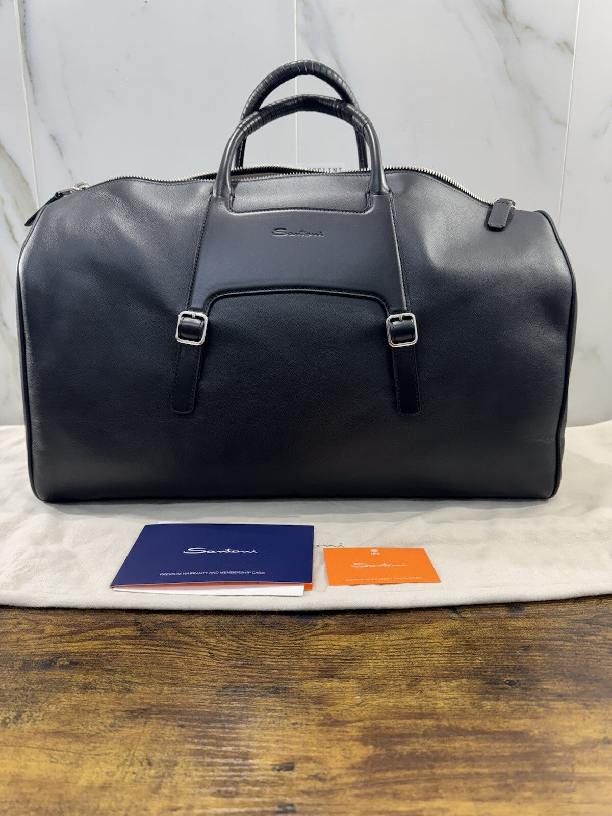 Borsone Weekend Viaggio 48h Santoni Pelle Nero   Travel Bag Santoni Men Business