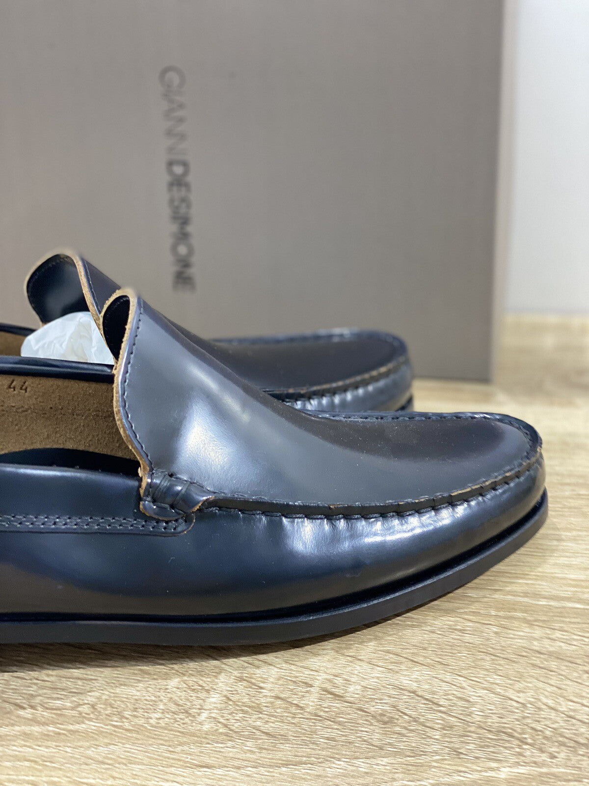 Gianni De Simone Mocassino Uomo Pelle Blu Polish Made In Italy 44