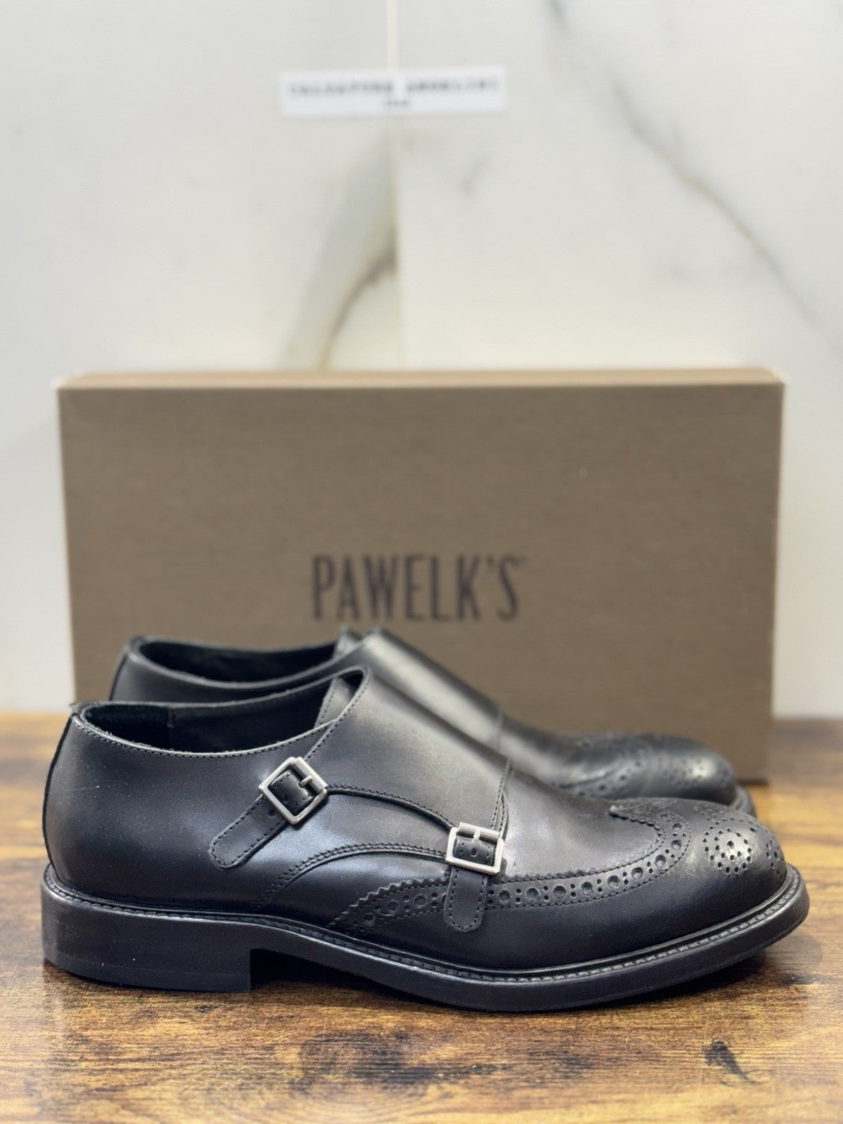 Pawelk’s Doppia Fibbia Pelle Nera Made In Italy Uomo 39