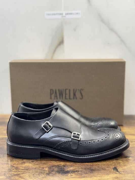 Pawelk’s Doppia Fibbia Pelle Nera Made In Italy Uomo 39