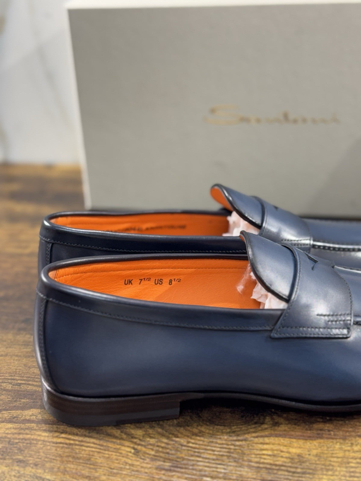 Santoni Mocassino Pelle Blu Luxury Santoni Scarpa Uomo 41.5