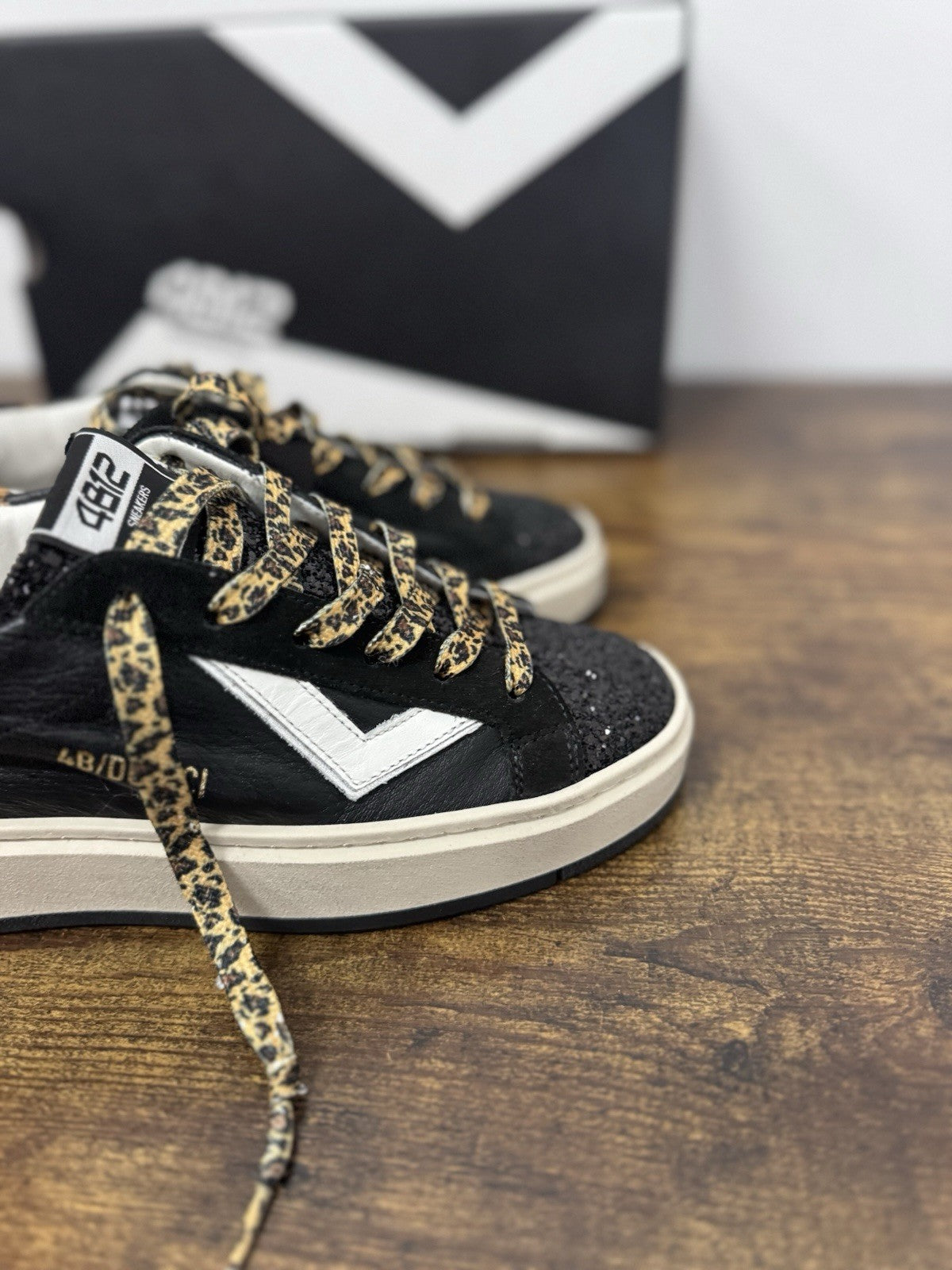 4B12 Sneaker Evo Pelle Nera  Leopard Casual Scarpa Donna 35