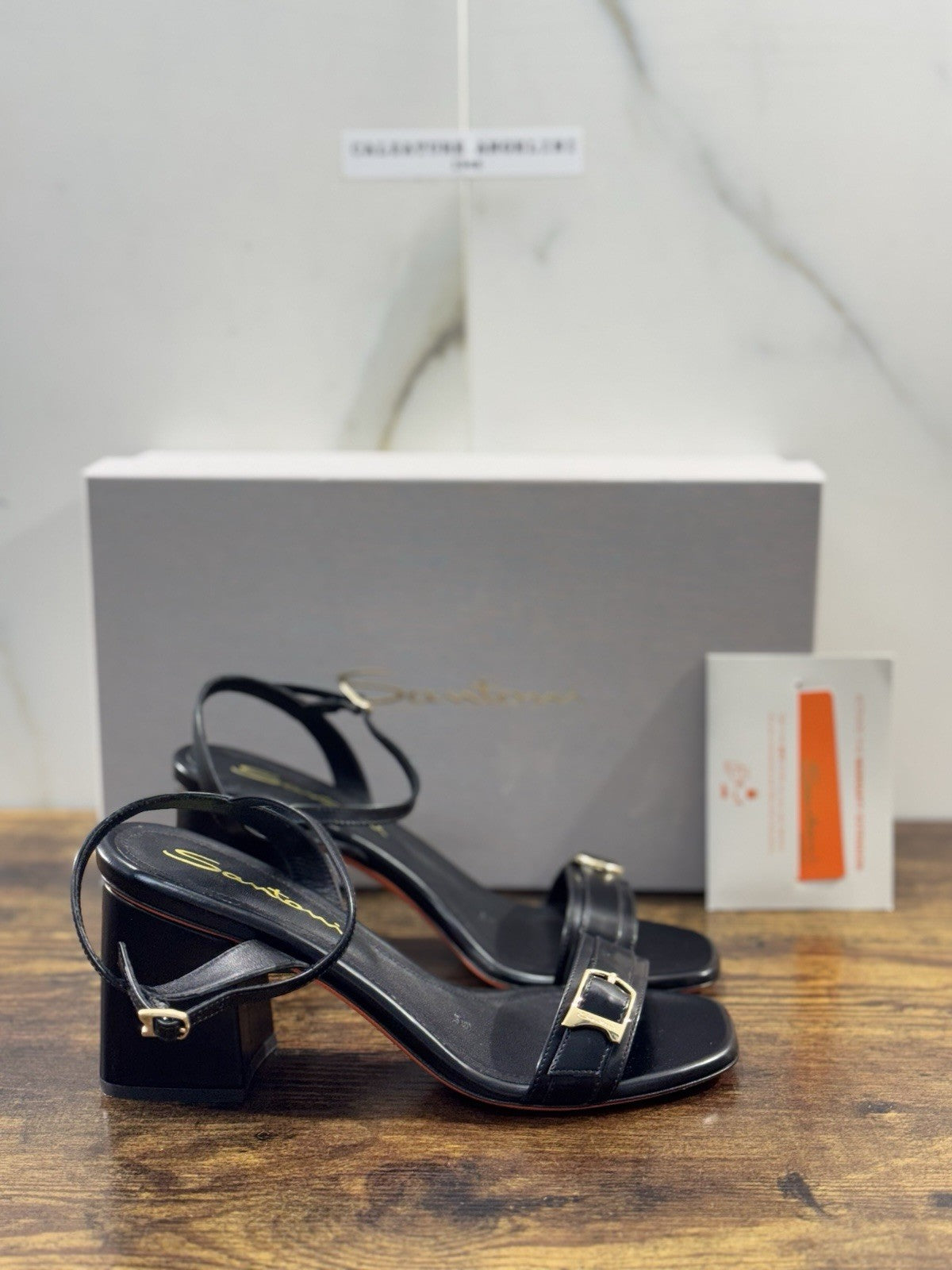 Santoni Sandalo Tacco  Pelle Nero   Luxury Santoni Scarpe Donna 38