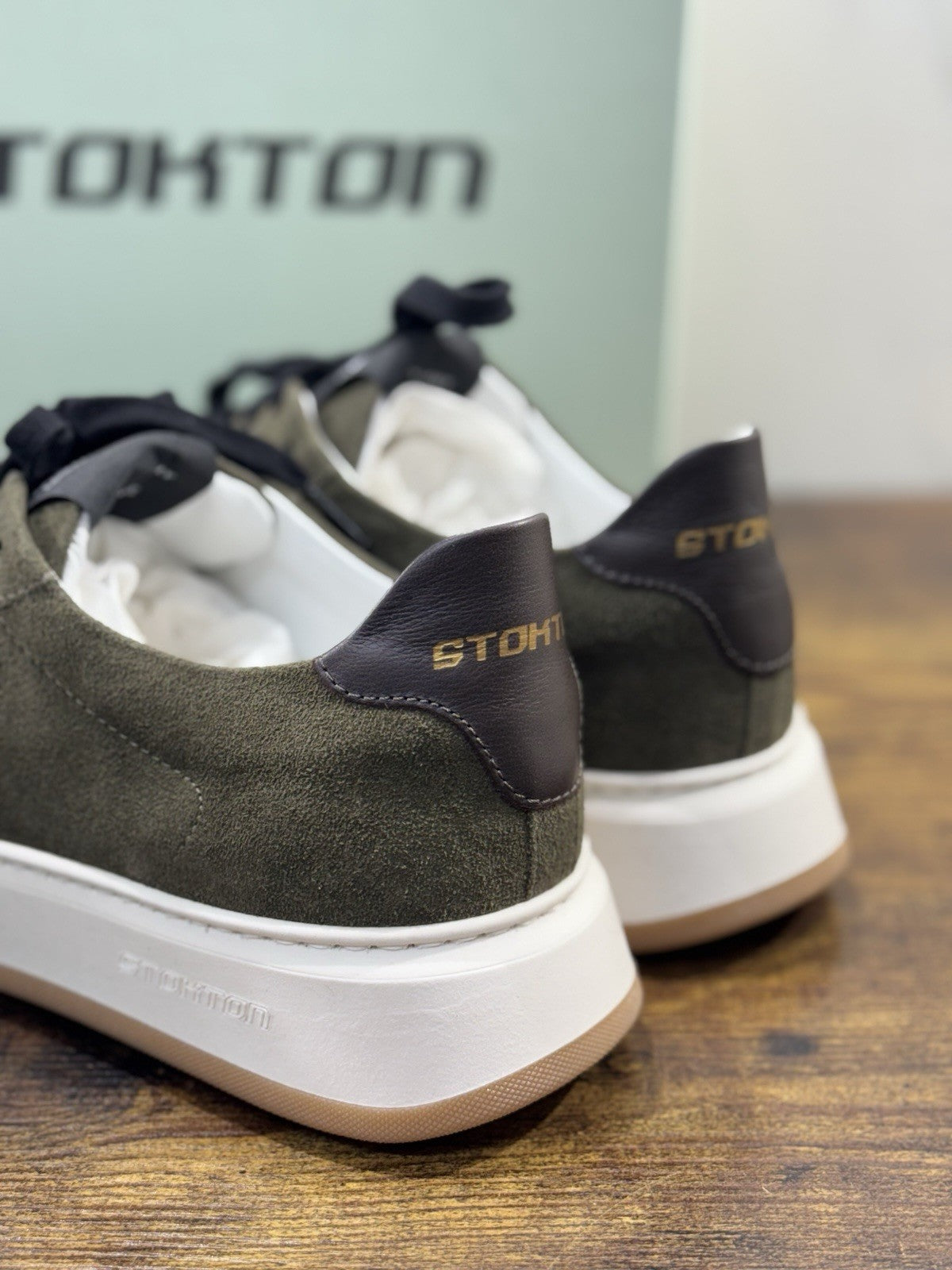 Stokton Sneaker Pelle Suede Verdone  100% Made In Italy Uomo 40