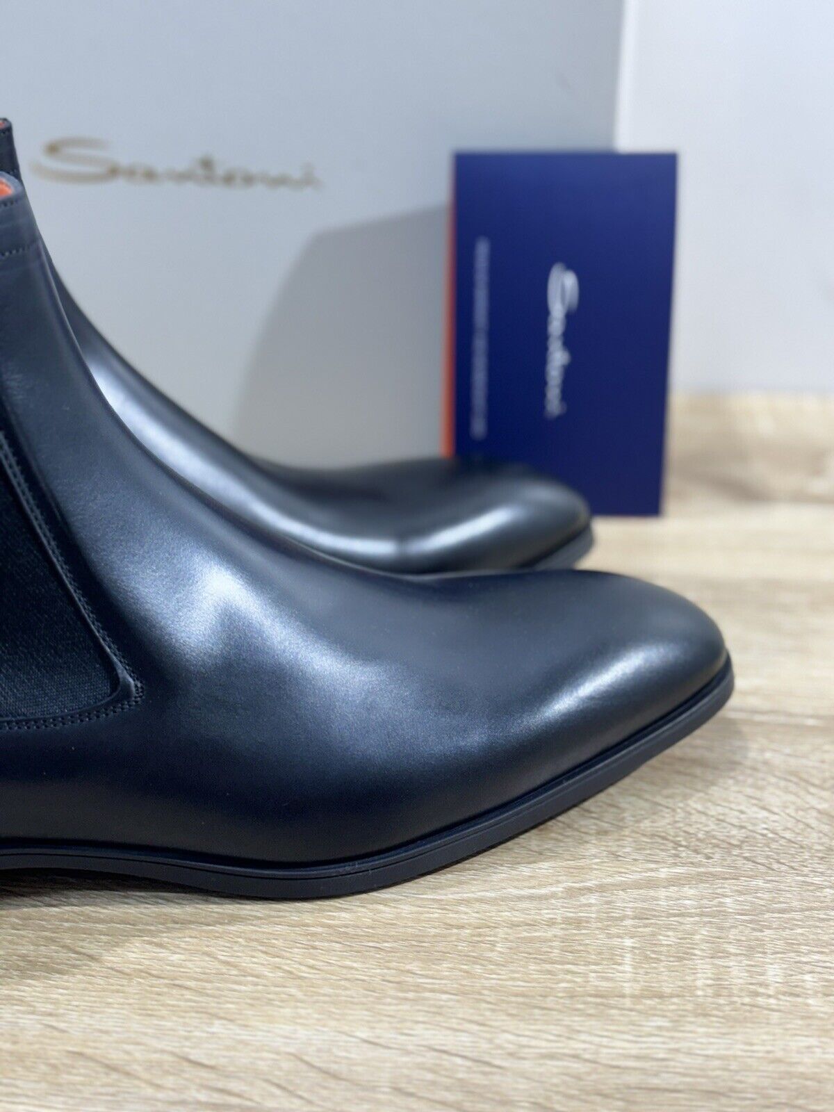 Santoni Stivaletto Uomo Chelsea  Boot Pelle Nero Luxury Men Boot Santoni 45