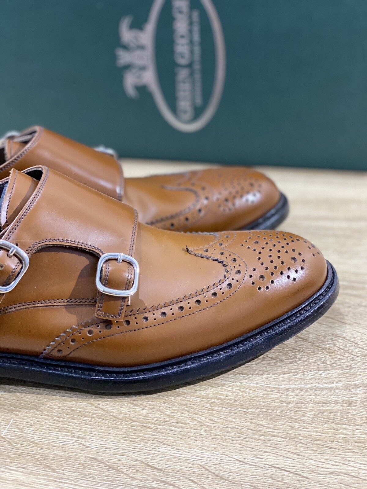 Green george  uomo 7069  in pelle Cognac Double Monk Polished  42