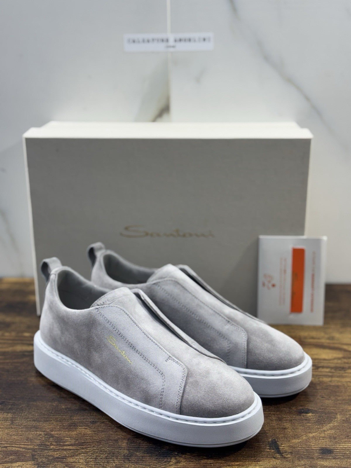 Santoni Sneaker Suede Grey  No Lace  Luxury Men Santoni Shoes  Uomo 39
