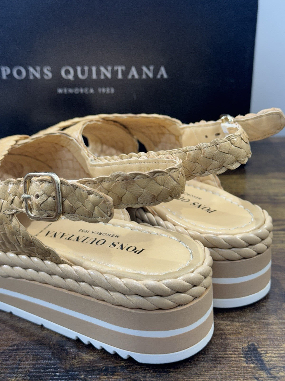 Pons Quintana Sandalo Milan Donna   Pelle Beige    Handmade Con Zeppa 41