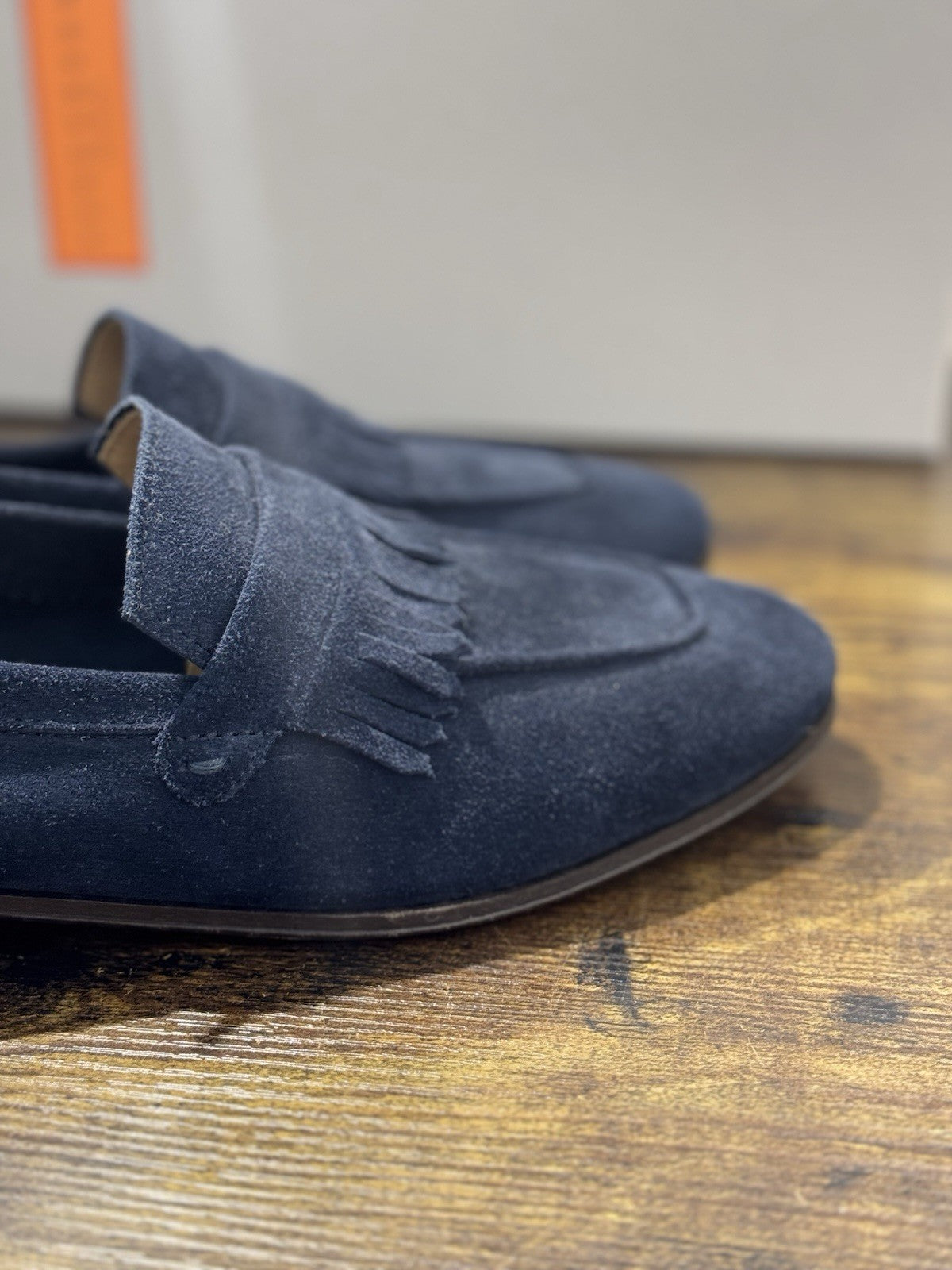 Henderson Baracco Mocassino  Pelle Suede Blu  Luxury Handmade Uomo 43