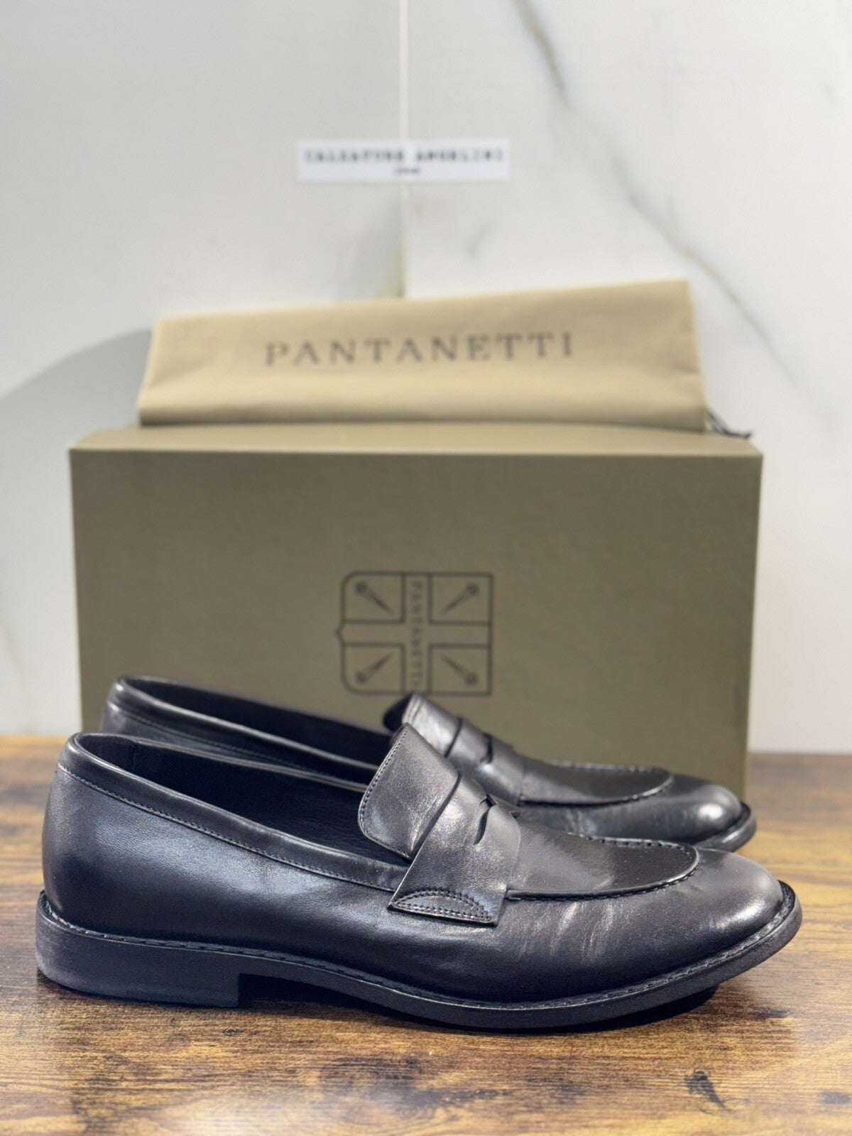 Pantanetti Mocassino  Uomo Pelle Nera Luxury Handmade Pantanetti Men Shoes 42