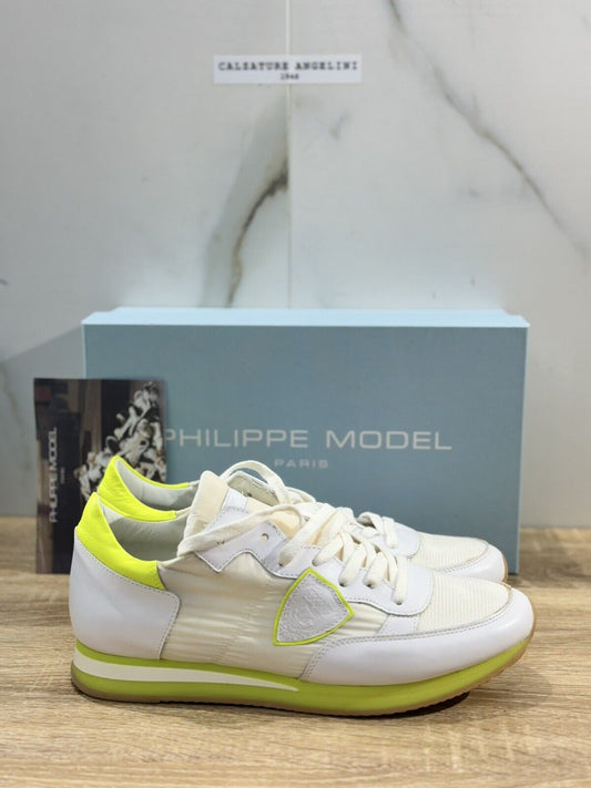 Philippe Model Tropez L  U Sneaker Uomo Pelle Bianca Neon    Causal Sneaker 45