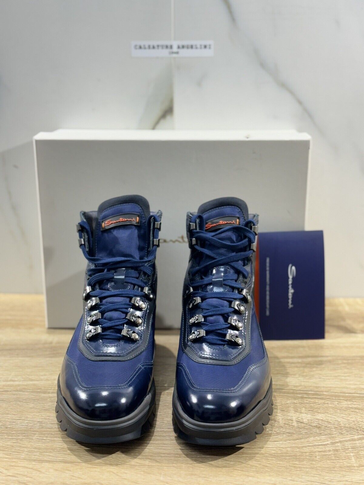 Santoni Stivaletto Uomo Mountain Boot  Pelle Blu  Luxury Men Boot Gore Tex 44