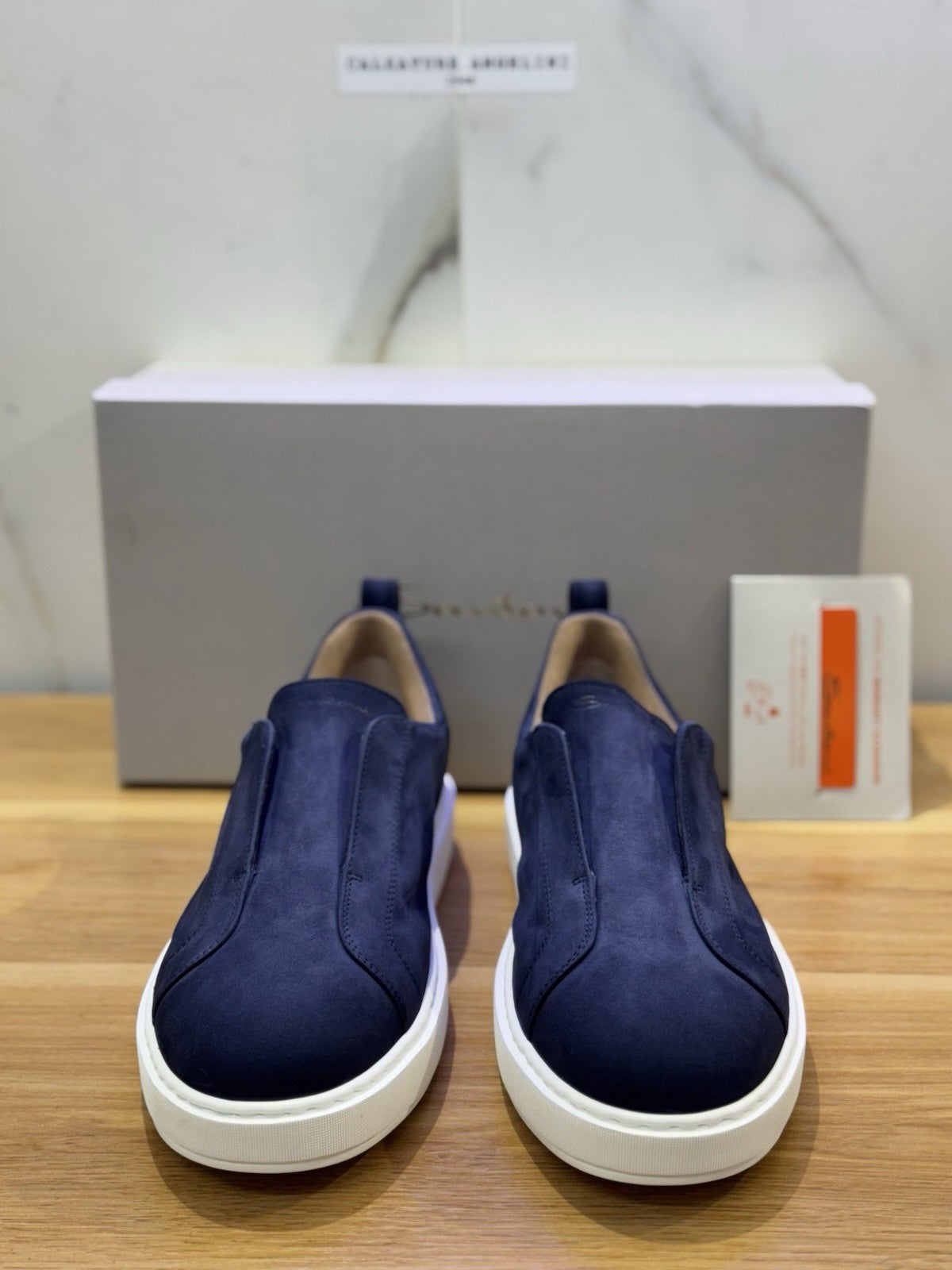 Santoni Slip On No Lace Sneaker  Suede Blu  Luxury Santoni Scarpa Uomo 42.5