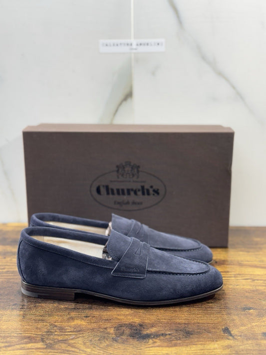 Church’s Maltby Mocassino Fondo Cuoio In Suede  Blu  Luxury Uomo 44