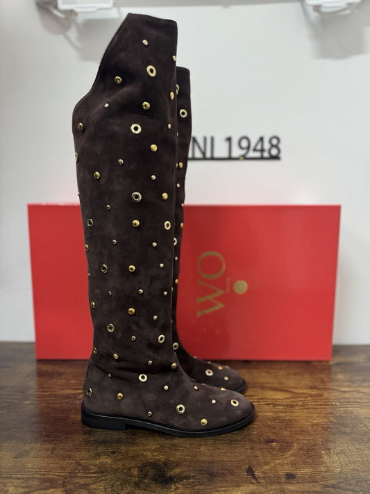 WO Milano Stivale  donna Suede Marrone Borchie casual boot  luxury 36