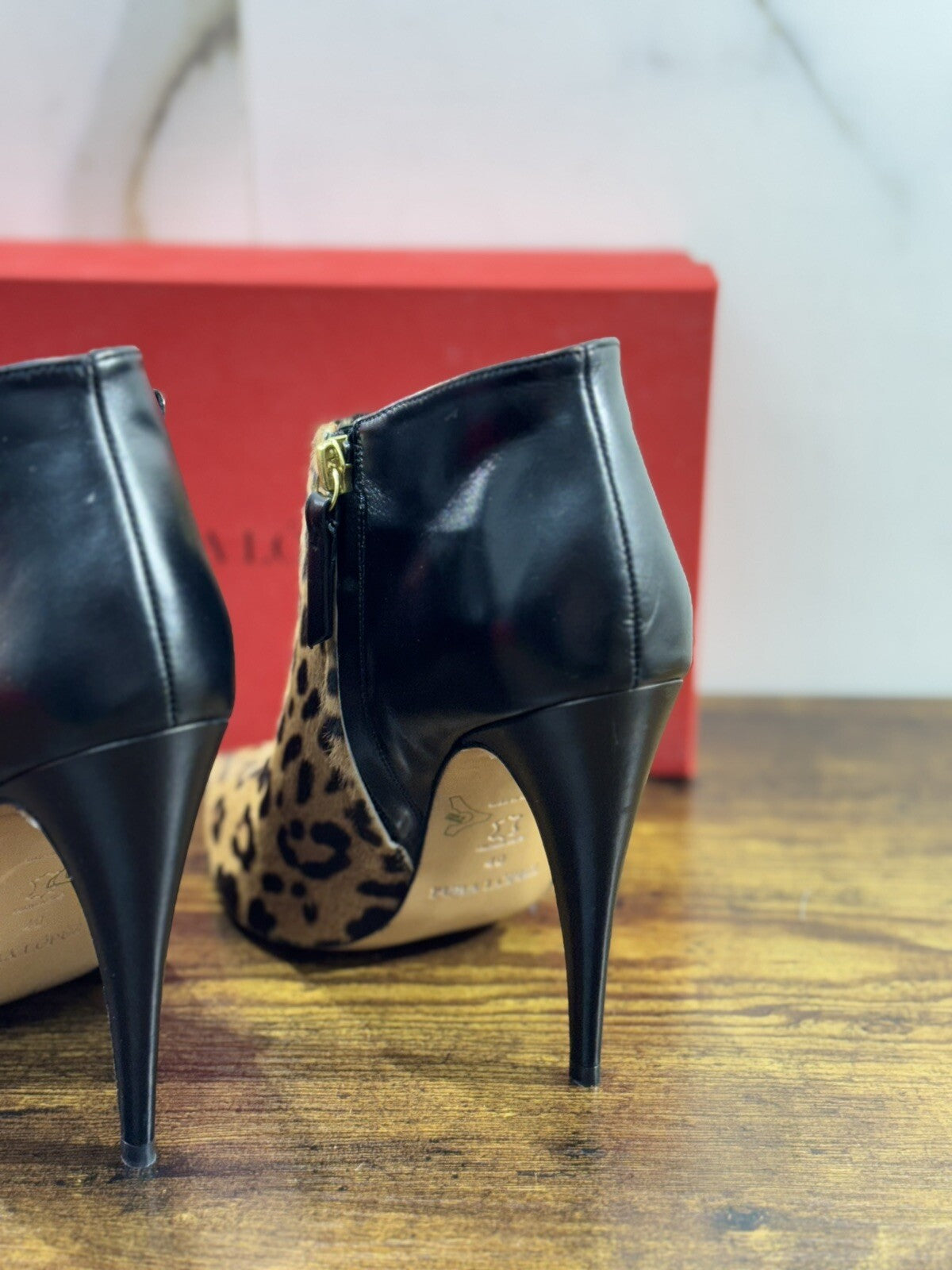 Pura Lopez Stivaletto Donna Pelle Nero   Leopard Casual Shoes 40