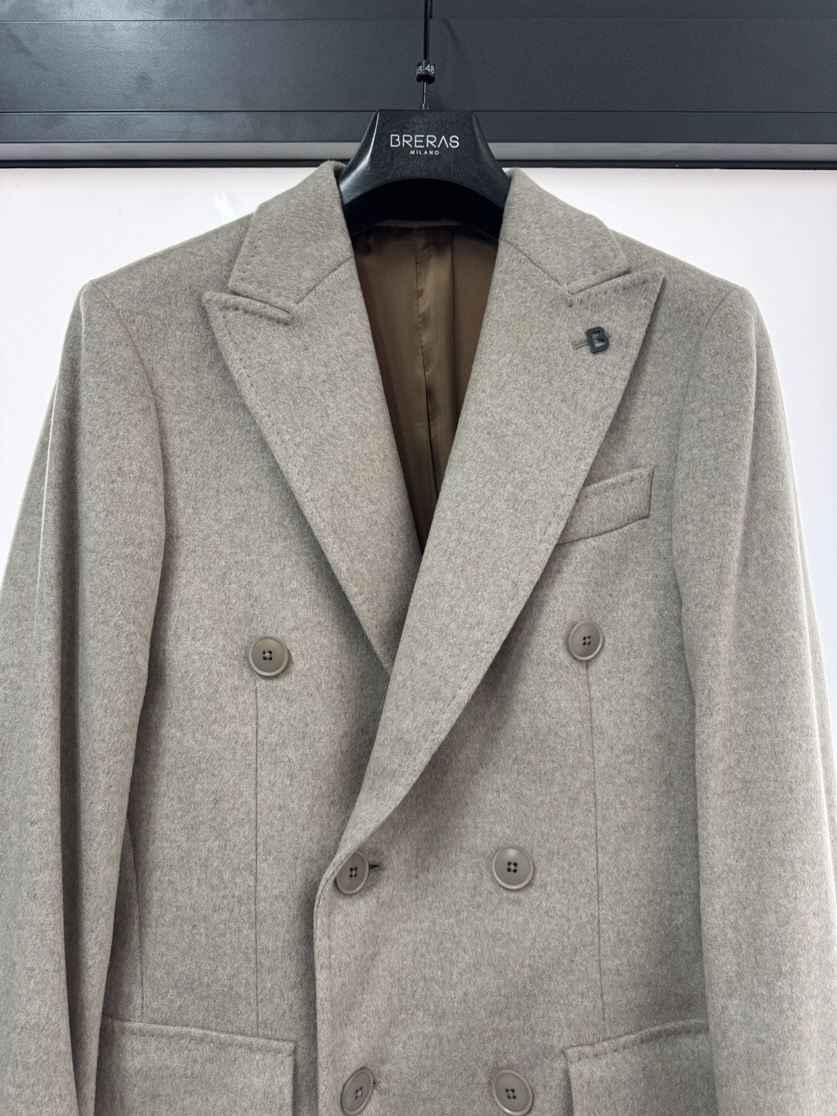 Breras Cappotto Doppiopetto Martingala in pura lana E Cashmere Beige Uomo 48