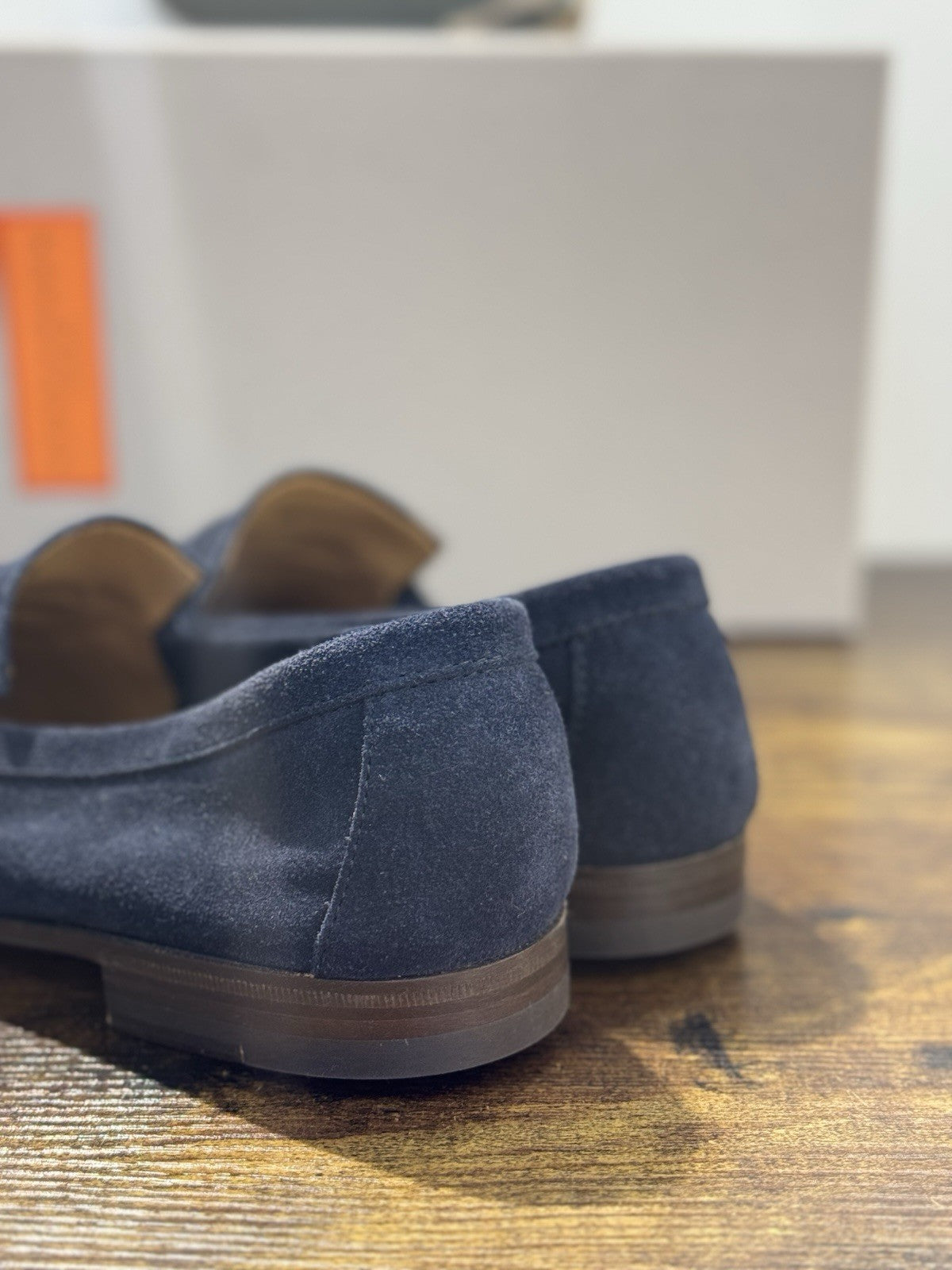 Henderson Baracco Mocassino  Pelle Suede Blu  Luxury Handmade Uomo 40