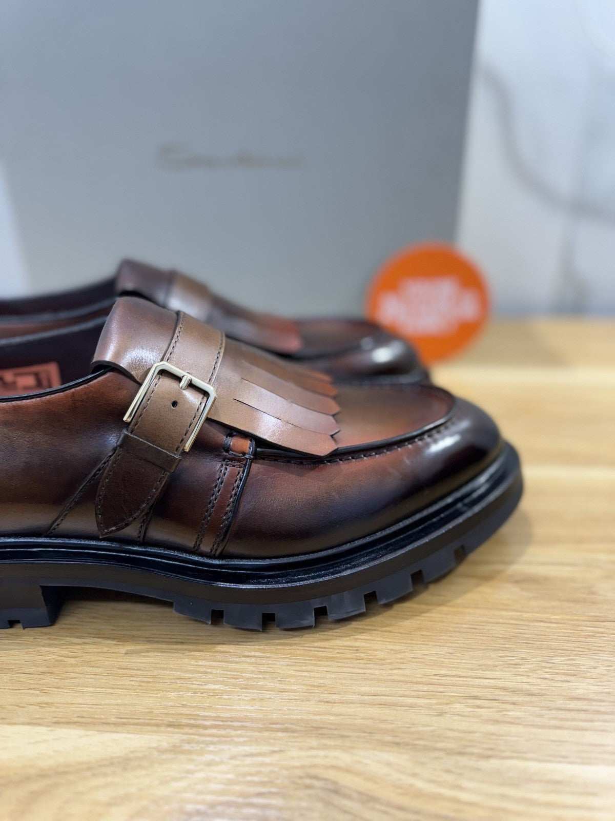 Santoni Mocassino Frangia Pelle Cuoio Anticato Luxury Santoni Scarpa Uomo 44