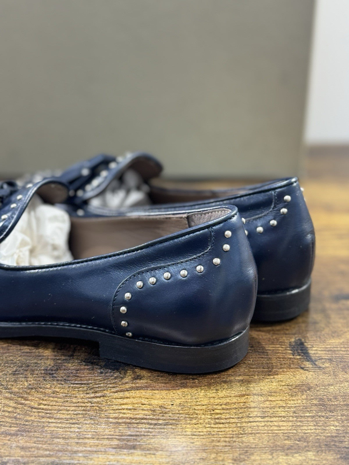 Duccio Del Duca Mocassino   Pelle Blu Borchie    Made In Italy Donna 40