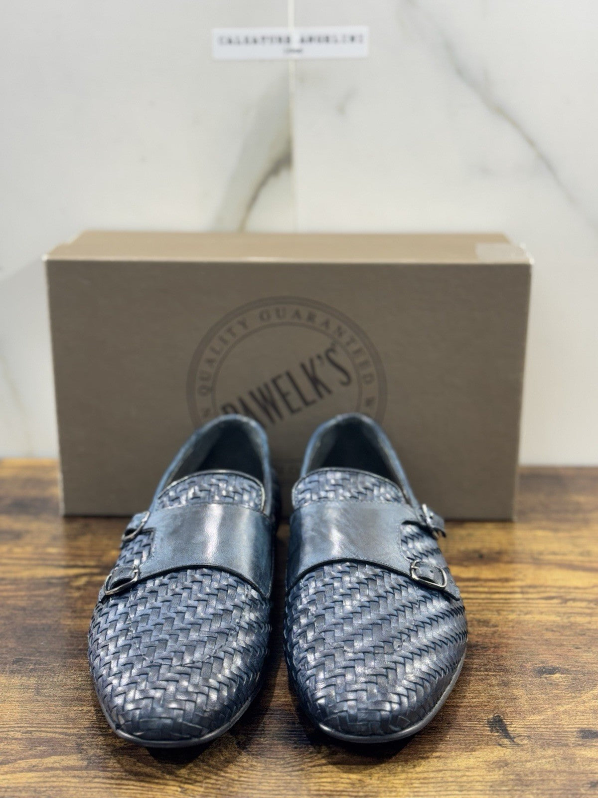 Pawelk’s Mocassino    Uomo Pelle Blu      Hand   Made  In Italy Intrecciato 44