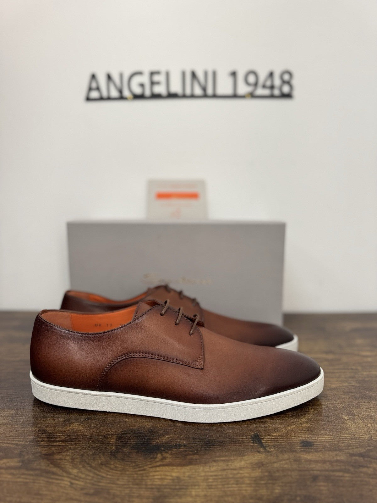 Santoni Stringata In Pelle Cuoio Casual Santoni Scarpa Uomo UK 13