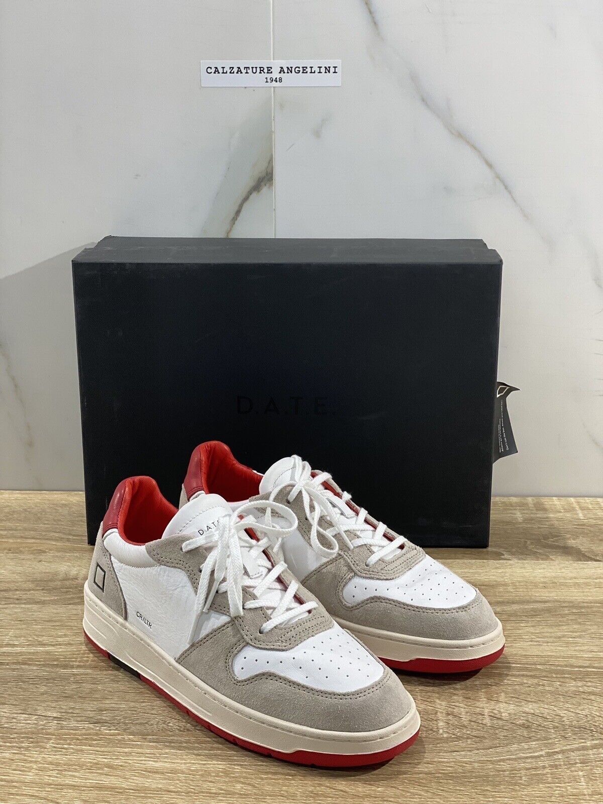 D.A.T.E Court Uomo  sneaker Pelle White Red Casual Shoes 40