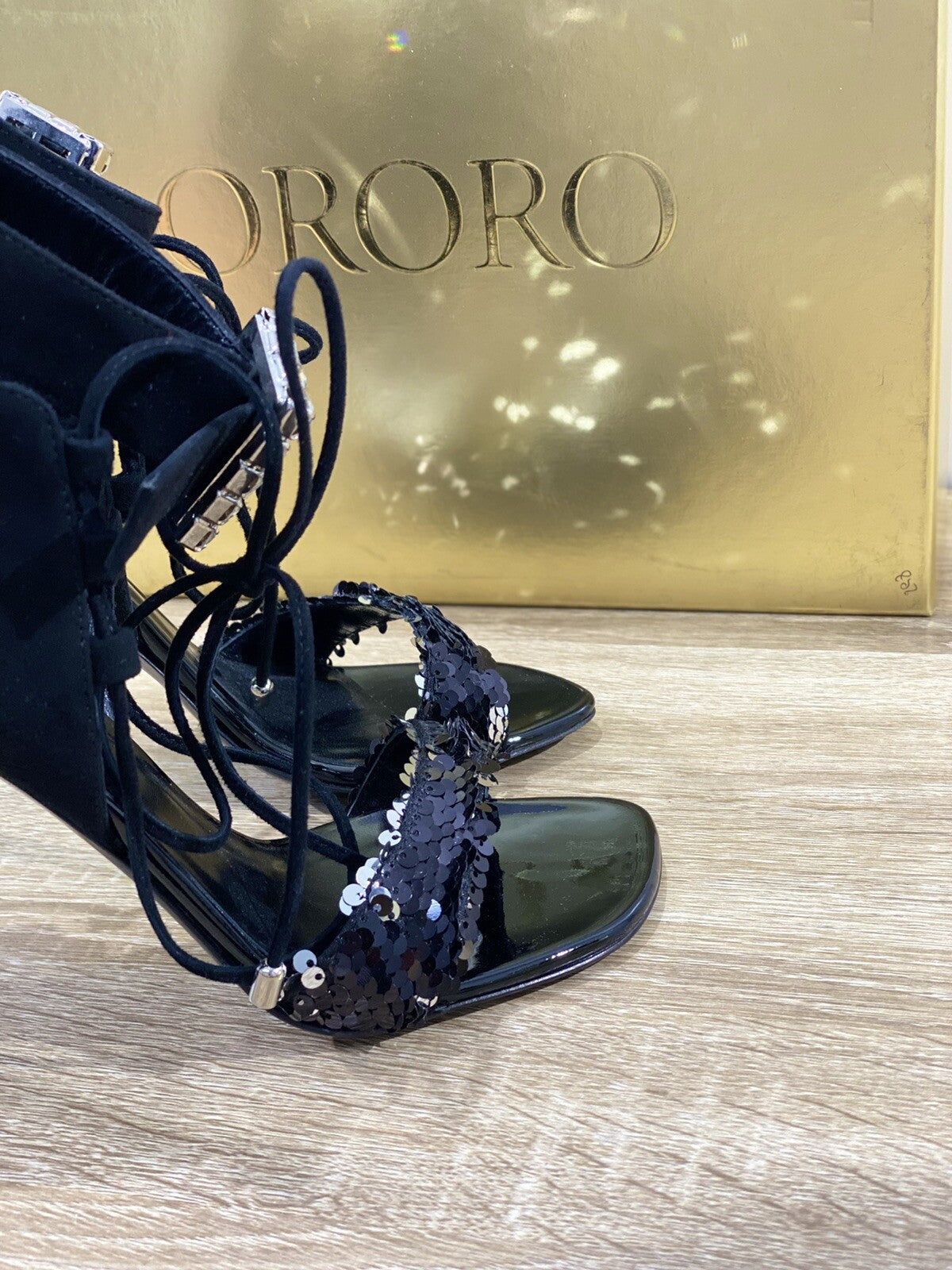 Ororo Sandalo donna 1036.1 suede e paiettes nero luxury sandal 36