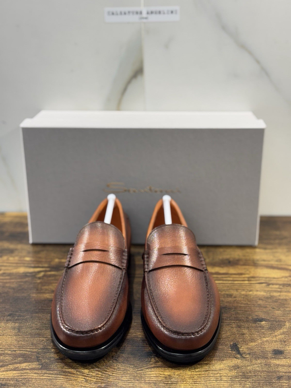 Santoni Mocassino  Flex Pelle Marrone Luxury Santoni Scarpa Uomo 41
