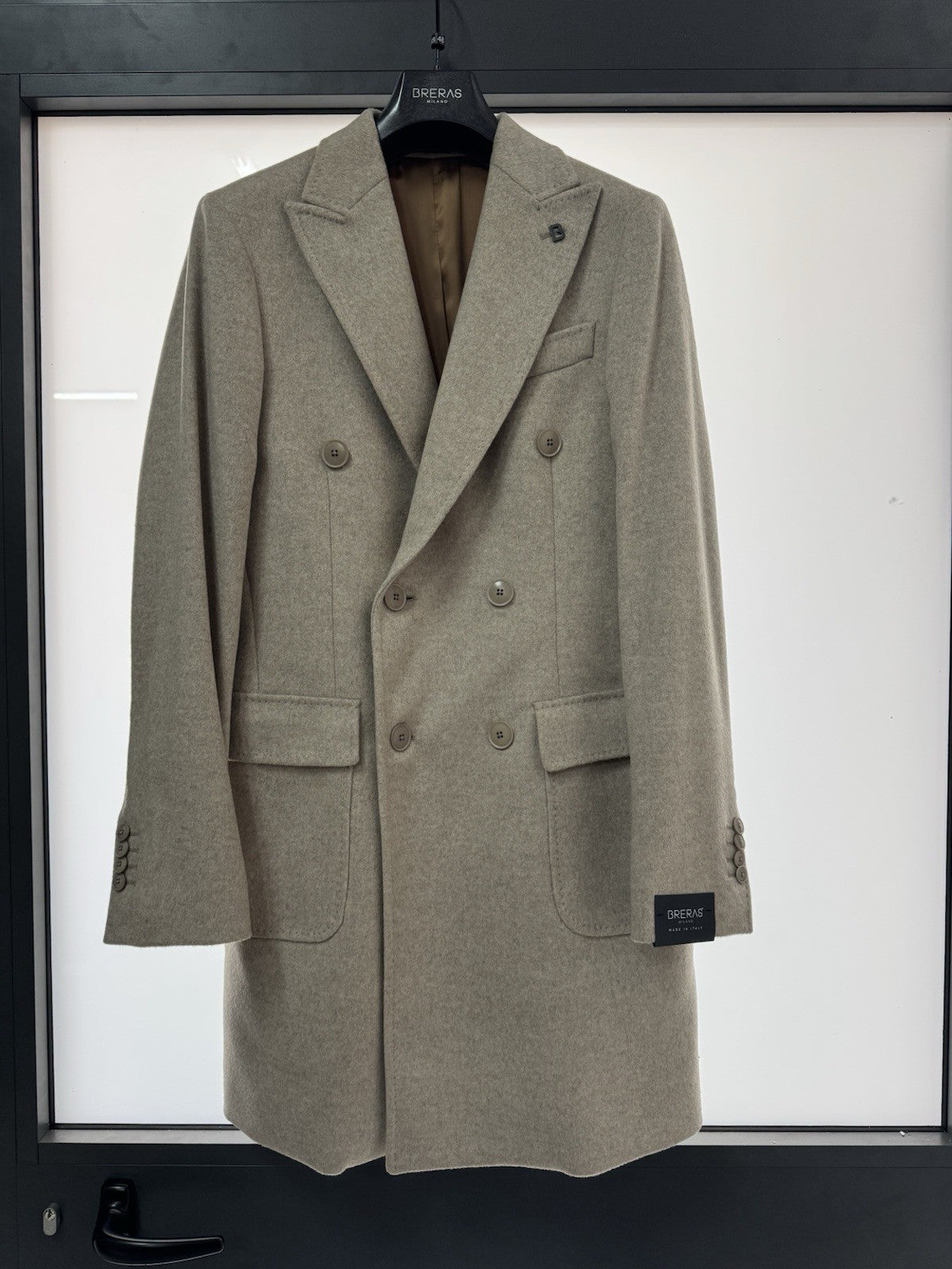 Breras Cappotto Doppiopetto Martingala in pura lana E Cashmere Beige Uomo 48
