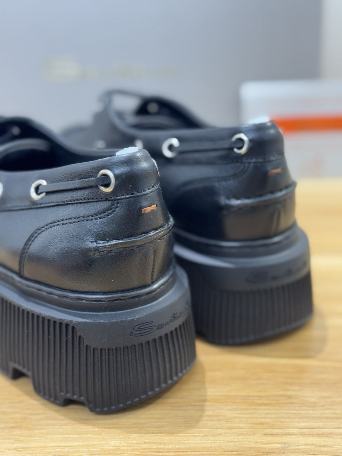 Santoni Scarpa Barca Zeppa Extra Light Pelle Nera Donna 37