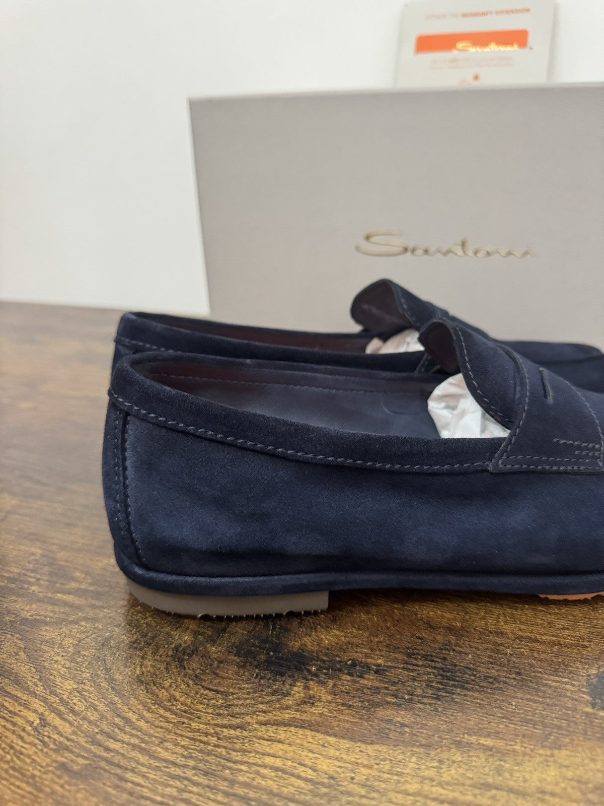 Santoni Mocassino Driver Pelle Suede Blu   Luxury Scarpa Santoni Uomo 41.5