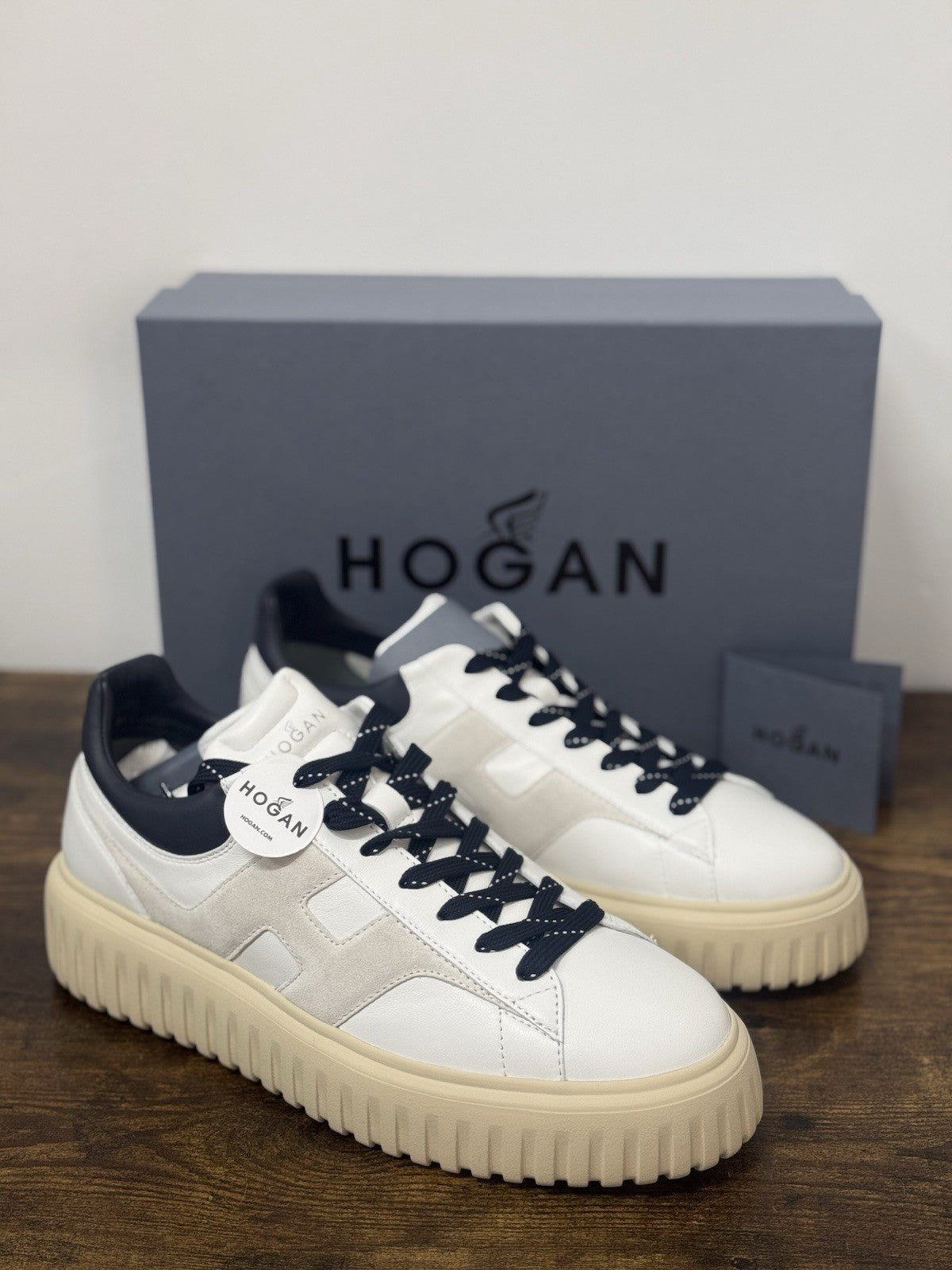Hogan H-stripes  H Spezzata Pelle Blu  Bianca Memory Foam  Hogan Uomo 39