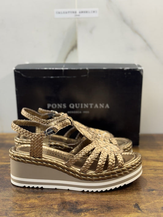 Pons Quintana Sandalo Donna   Pelle Bronzo Handmade Con Zeppa 36