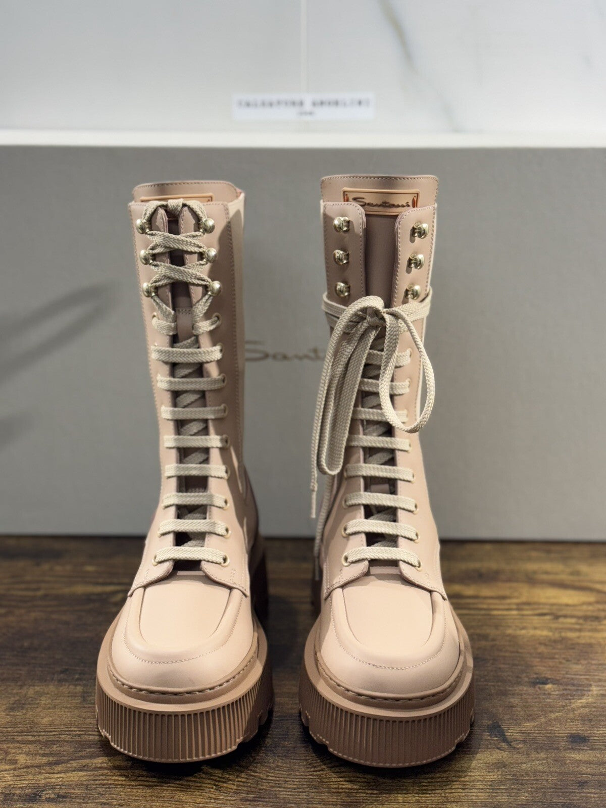 Santoni Combat Boot Donna Pelle Beige Casual Luxury Boot Woman Santoni 36