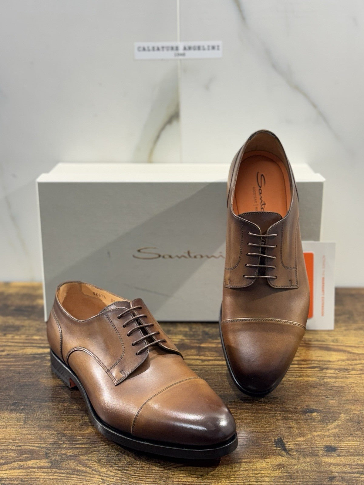 Santoni Stringata Pelle Cuoio Goodyear  Luxury Men Shoes Santoni Uomo 41.5