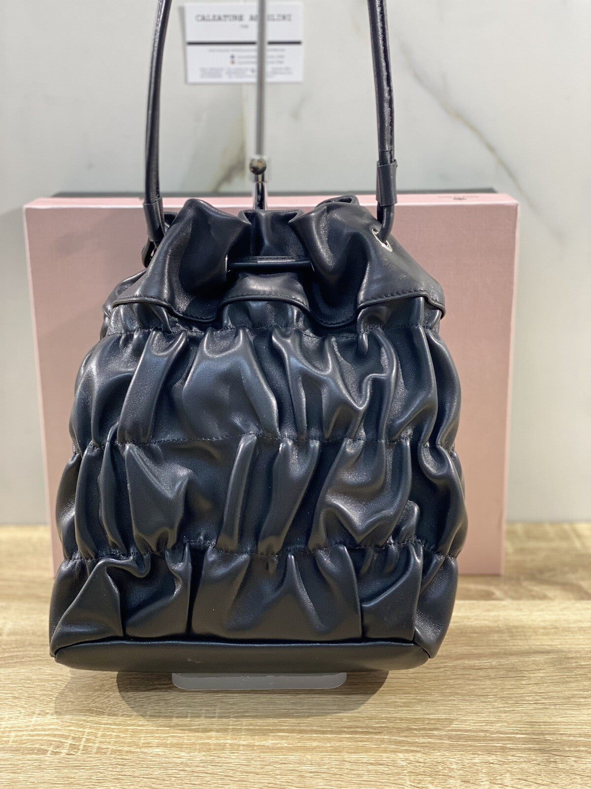 L’arianna Borsa donna in pelle nera secchiello made in italy pelle 