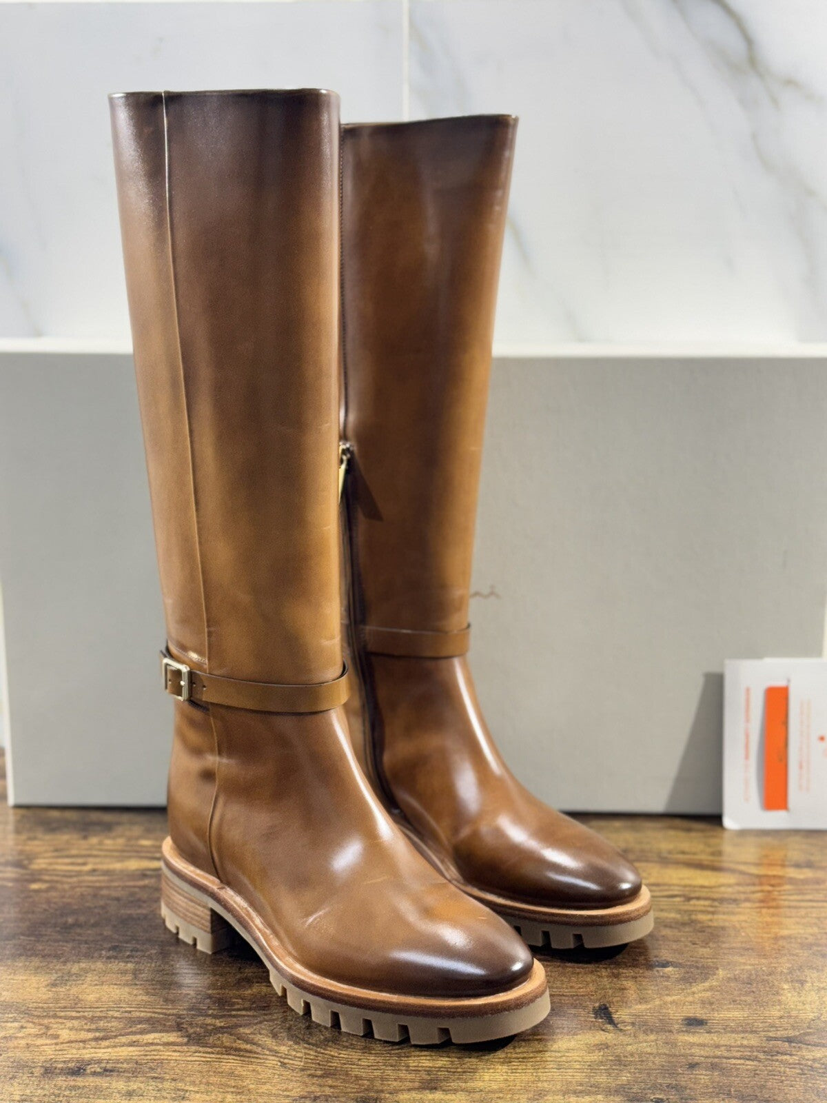 Santoni Stivali Donna In Pelle  Cuoio  Luxury Woman Boot Santoni 38
