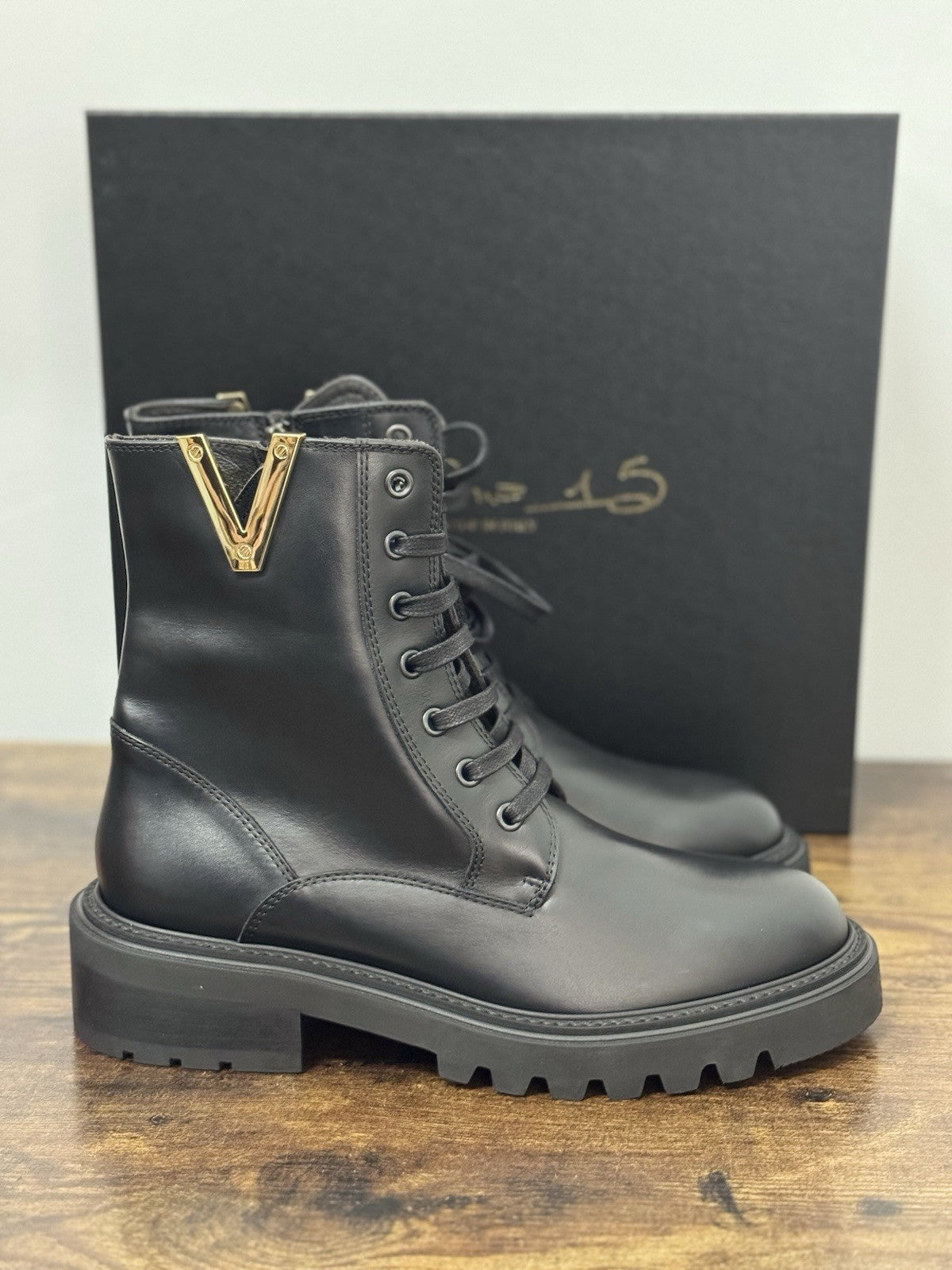 Via Roma 15 Stivaletto Anfibio Pelle Nera Casual Donna 37
