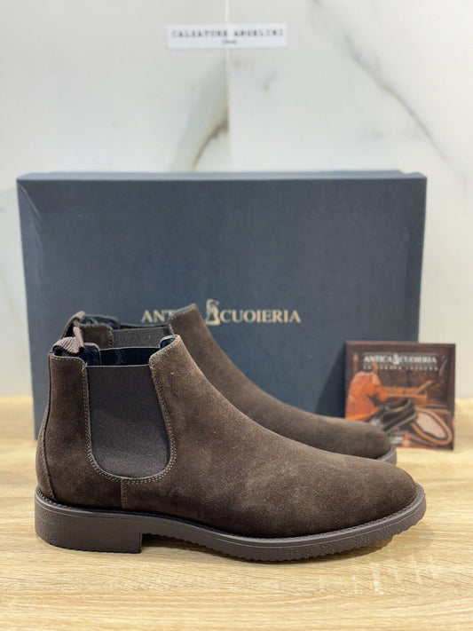 Antica Cuoieria Chelsea Boot Uomo Suede Testa Moro  Made in Italy 41