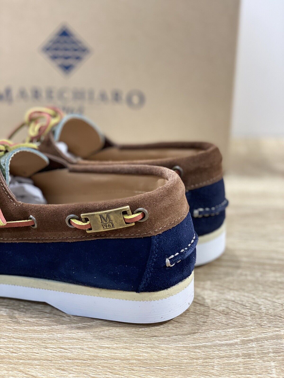 Marechiaro 1962 uomo mocassino Boat Shoes Made In Italy Suede Multi Blu 40