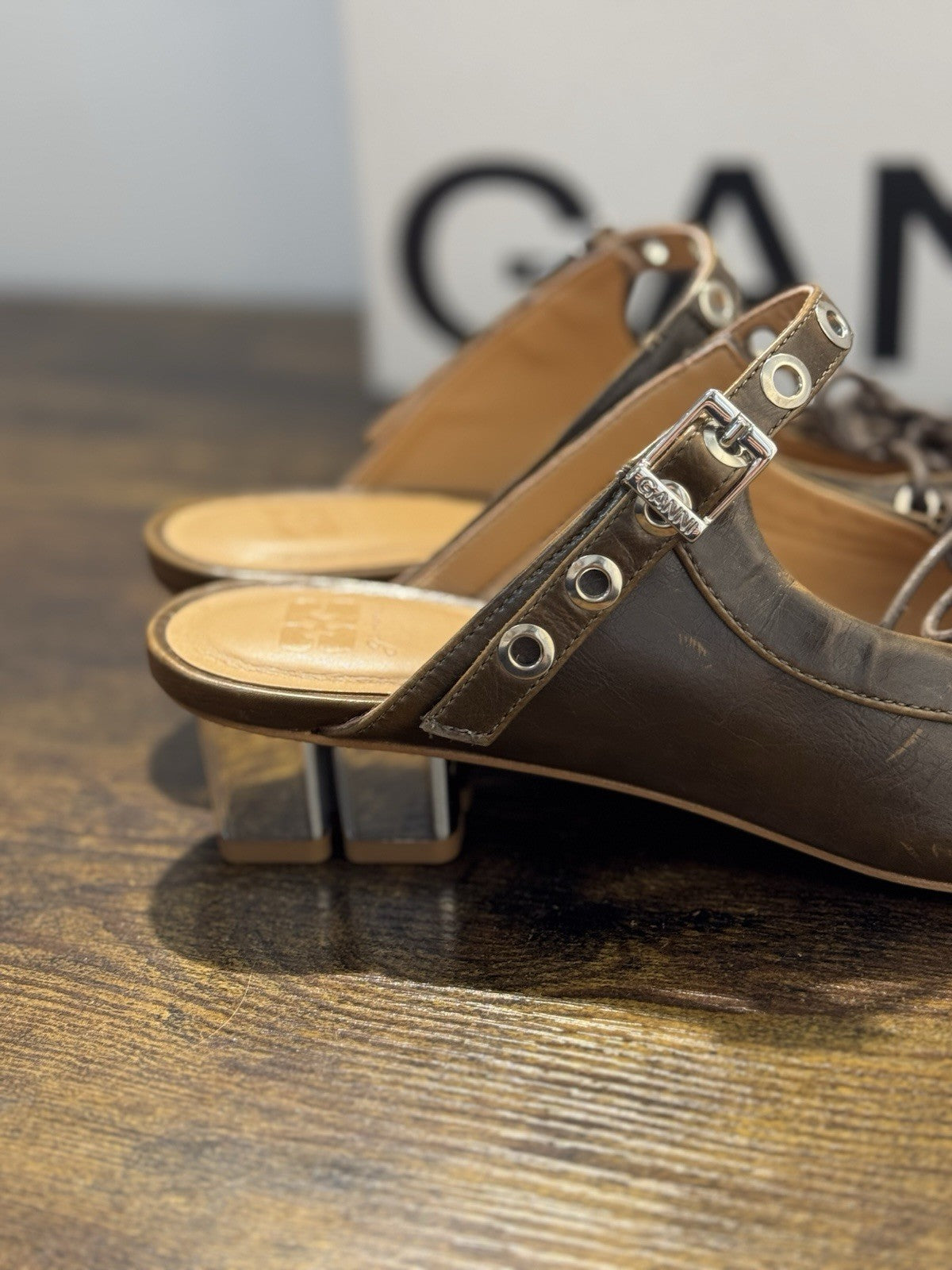 Ganni Mule Lace Up Pelle Marrone Casual Ganni Scarpa Donna 38
