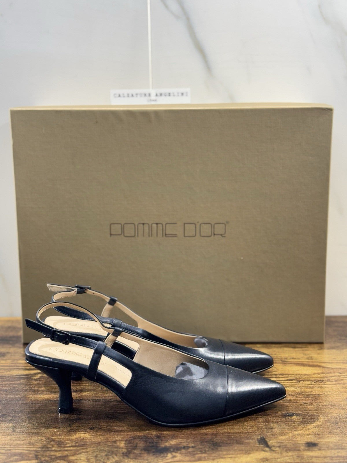 Pomme D’or Sling  Back Pelle Blu  Luxury Handmade Woman Pomme D’or Donna 40