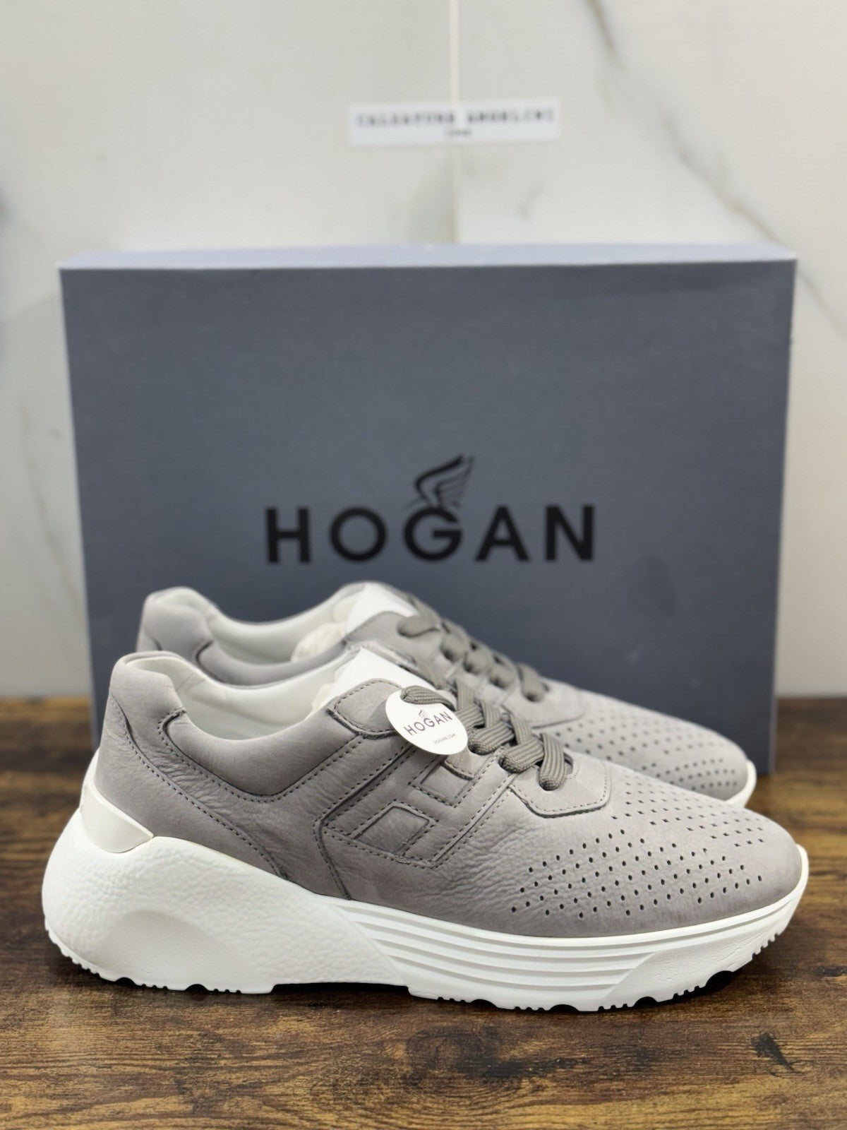 Hogan H443 Active One Memory Foam Pelle Nabuk Grey  Uomo 42.5
