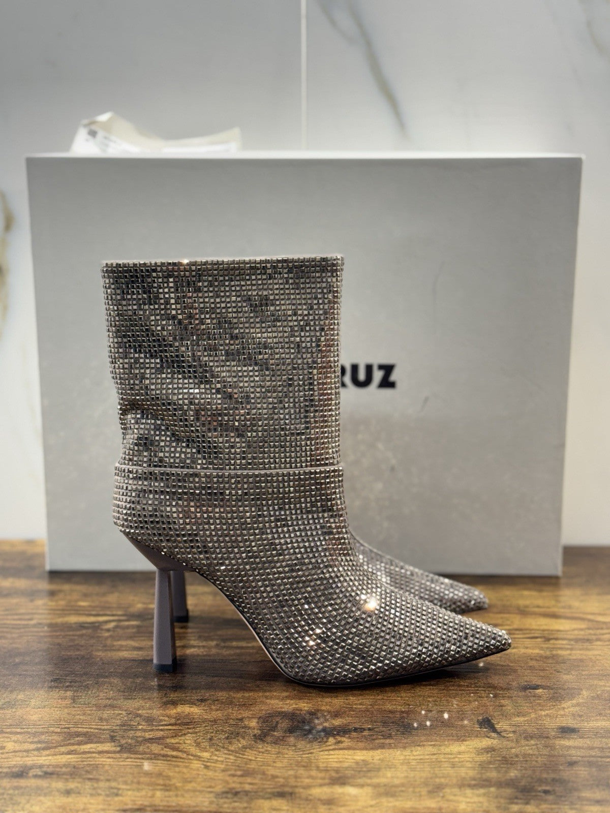 Lola Cruz stivaleletto  con strass plomo gun metal luxury boot woman 40