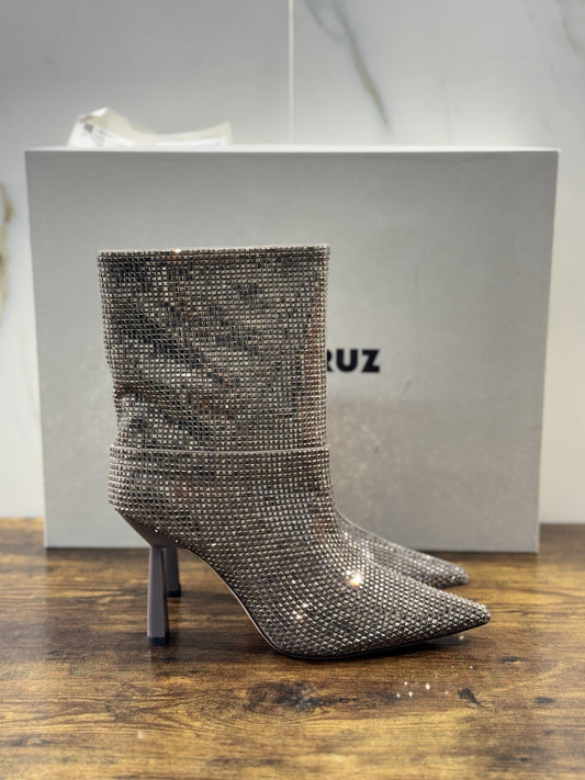 Lola Cruz stivaleletto  con strass plomo gun metal luxury boot woman 40